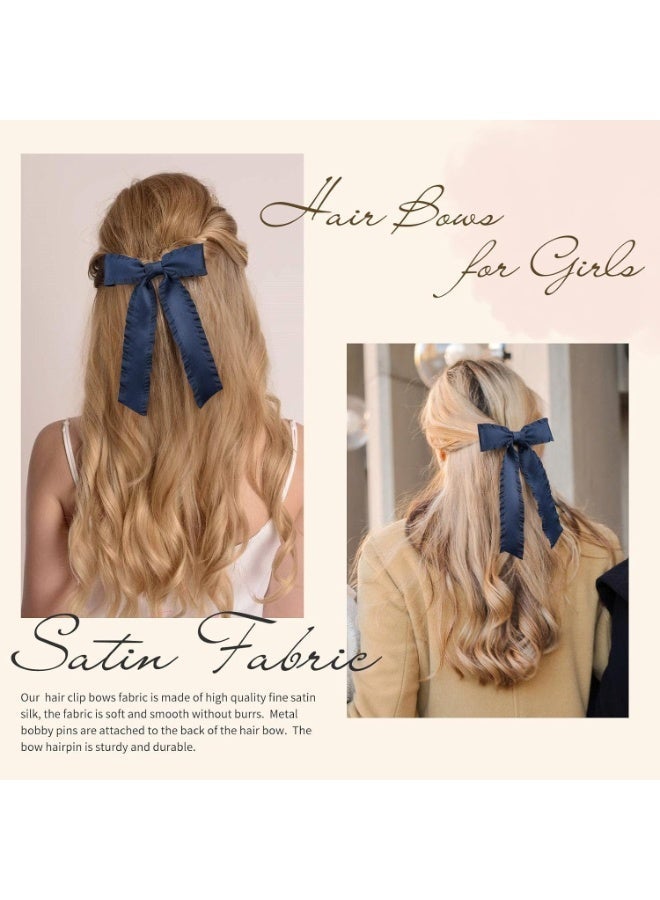 2 Pieces of Ladies and Girls' Hair Accessories, Ruffled Bow Ribbon Hairpin, Long Tail Hairpin Girl Hair Accessories, Fringed Hair Bands, Bow Hair Clips, Suitable for Ladies and Girls, Navy Blue - Image 5