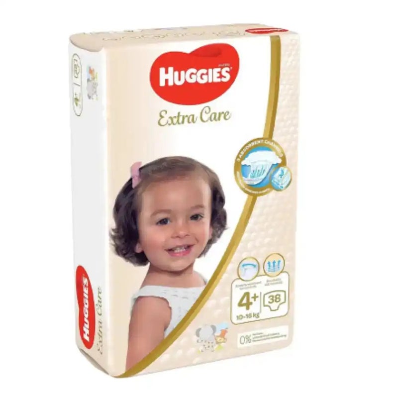Huggies Diapers with Extra Care 3 Absorbent Channels Size 4 and above 10-16Kg- Pack of 38pcs