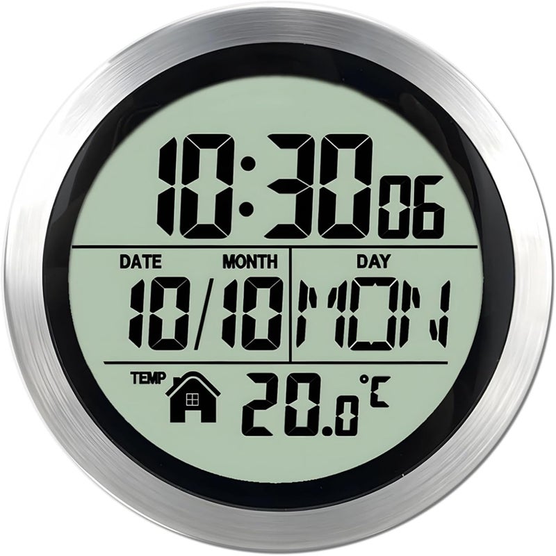 Waterproof Wall Clock for Showers, Silent Non-Ticking Clock for Kitchen and Bathroom, Time, Date, Temp Display, Aluminum Frame, Easy Installation - Image 1