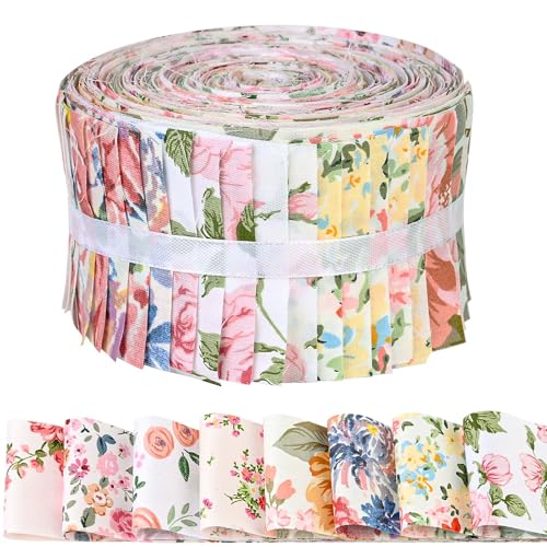 Bolsome 40 Pcs Pink Retro Floral Cotton Jelly Fabric Strips for Quilting Crafting Spring Summer Flower Precut Patchwork for Sewing DIY Crafts 2.55 Inch Cotton Fabric Bundles (Hydrangea) - Image 1