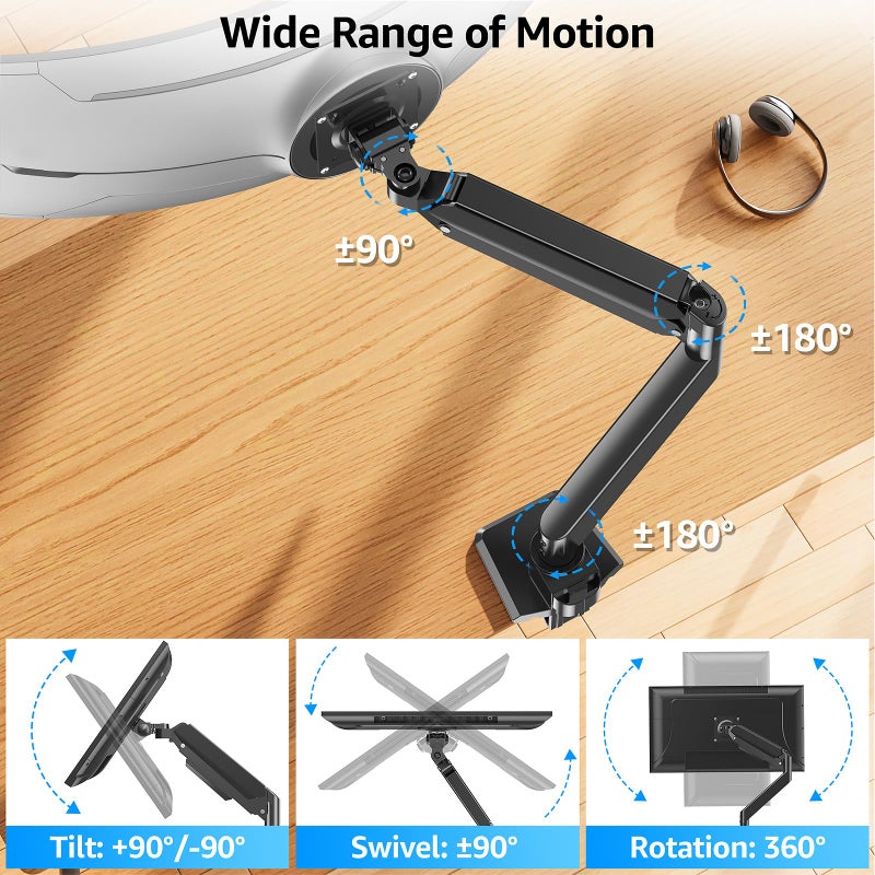 MOUNTUP Heavy Duty Monitor Arm for 49 inches, 44 lbs Curved Screens, Ultrawide Single Monitor Desk Mount, Monitors Stand for Samsung Odyssey G9 and More, VESA Mount with Clamp & Grommet Base - Image 5