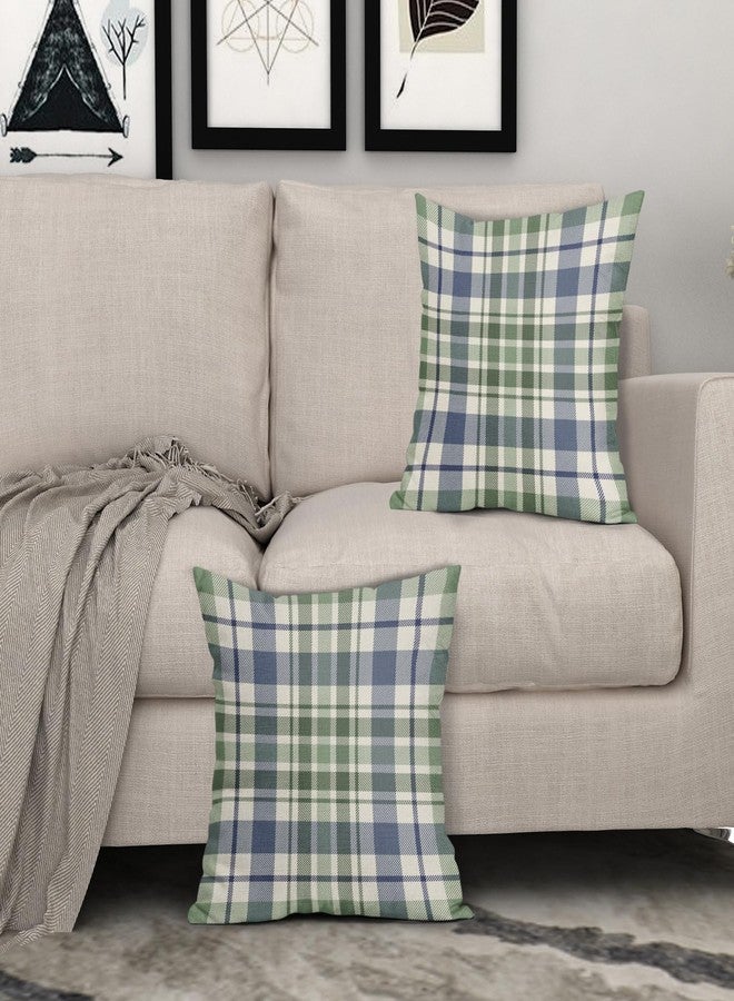 Aytipun Blue Sage Green Spring Plaid Pillow Covers 18x18 Set of 2 Seasonal Tartan Buffalo Plaid Holiday Print Decorative Outdoor Pillowcases Farmhouse Summer Throw Cushion Case Couch Sofa Bed Decor - Image 3