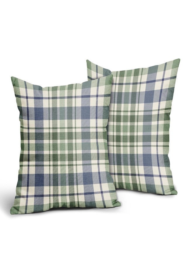 Aytipun Blue Sage Green Spring Plaid Pillow Covers 18x18 Set of 2 Seasonal Tartan Buffalo Plaid Holiday Print Decorative Outdoor Pillowcases Farmhouse Summer Throw Cushion Case Couch Sofa Bed Decor - Image 2