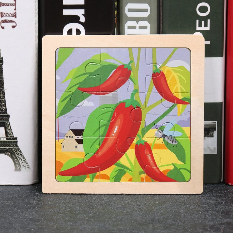 Wooden 3-7 Years Old 9-Piece Wooden Puzzle Kidsren'S Animal Puzzle Educational Early Education Cartoon Plane Puzzle Toy - Image 1