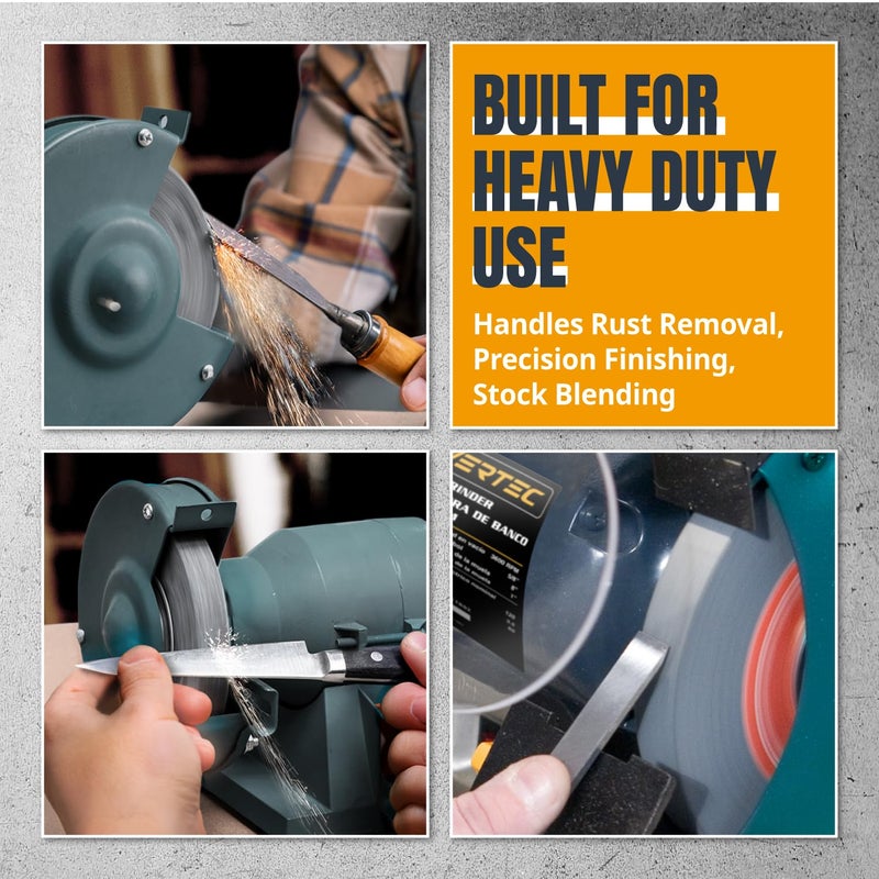 POWERTEC عجلة طاحونة Bench 8 بوصة 120 و 150 حبيبة، عجلة طحن أكسيد الألمنيوم الأبيض لطاحونة Bench و Pedestal، بسماكة 1" وفتحة 5/8"، لتشديد وتشكيل رؤوس المثاقب، الشفرات، والمجارف، 2PK (15554) - Image 4