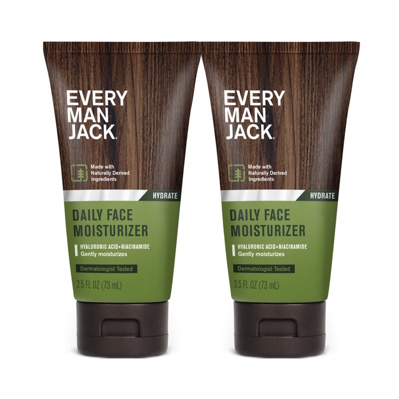 Every Man Jack Daily Face Lotion for Men  Deeply Moisturize and Revive Dry Tired Skin with Hyaluronic Acid Aloe Vera and Niacinamide  25 oz Mens Face Lotion 2 Pack