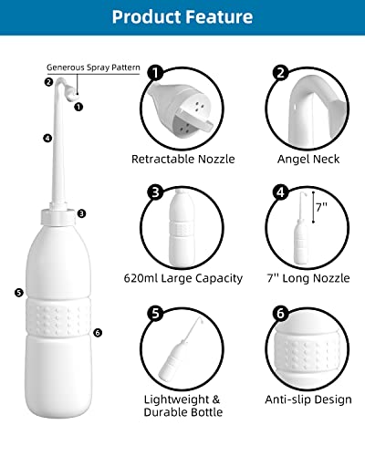 Hibbent Portable Bidet for Travel, Handheld Travel Bidet for Personal Hygiene Care, Personal Cleansing Use, Extended Nozzle, 21.8oz(620ml) , White - Image 3
