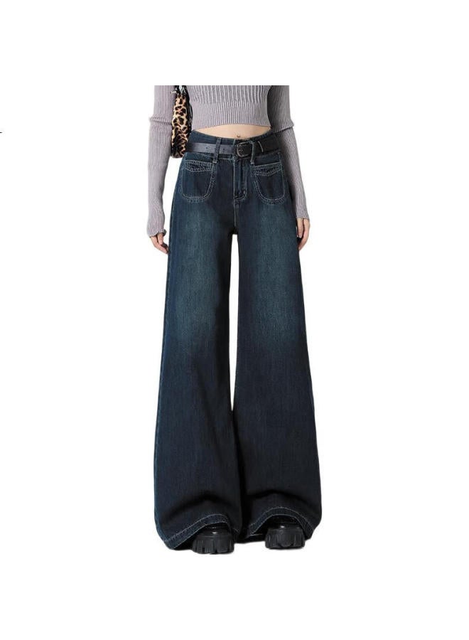EPTISON Yipintiancheng Retro High-Waisted Wide-Leg Jeans For Women, Spring Season, Versatile, Slimming, Loose-Fitting, Draping Floor-Length Wide-Leg Pants For Women - Image 1