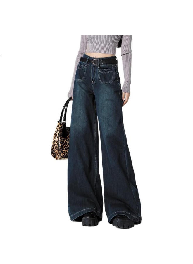 EPTISON Yipintiancheng Retro High-Waisted Wide-Leg Jeans For Women, Spring Season, Versatile, Slimming, Loose-Fitting, Draping Floor-Length Wide-Leg Pants For Women - Image 3