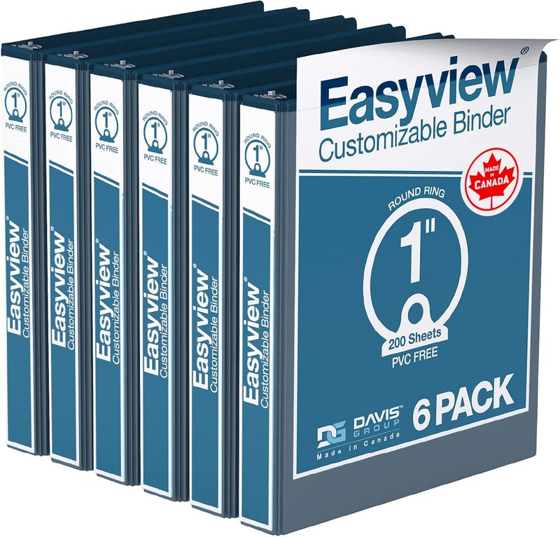 Davis Group Easyview Premium 3-Ring Binders with Clear-View Covers and Round Rings, Binders for School or Office, 1 Inch, Pack of 6, Navy Blue - Image 1