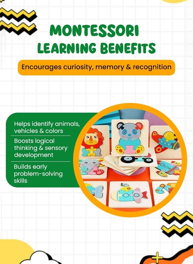 Wooden 3D Pegged Puzzle Board for Kids – Montessori Animal Theme Jigsaw Featuring Giraffe, Owl, Lion, Fish & Koala Bear – Smooth Safe Eco-Friendly Early Learning Toy for Toddlers - Image 2