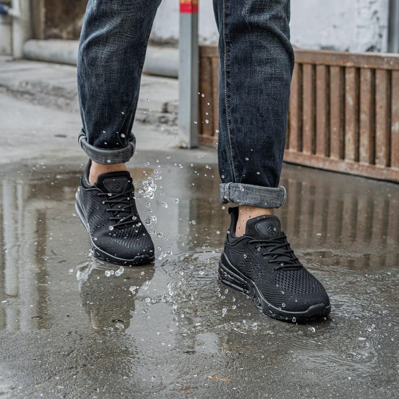 LARNMERN Men Non Slip Work Sneakers Water Resistant Food Service Zapatos Trabajo Antideslizantes Walking Shoes Waterproof Shoes Slip-on, Black Vermilion 9.5 - Image 2
