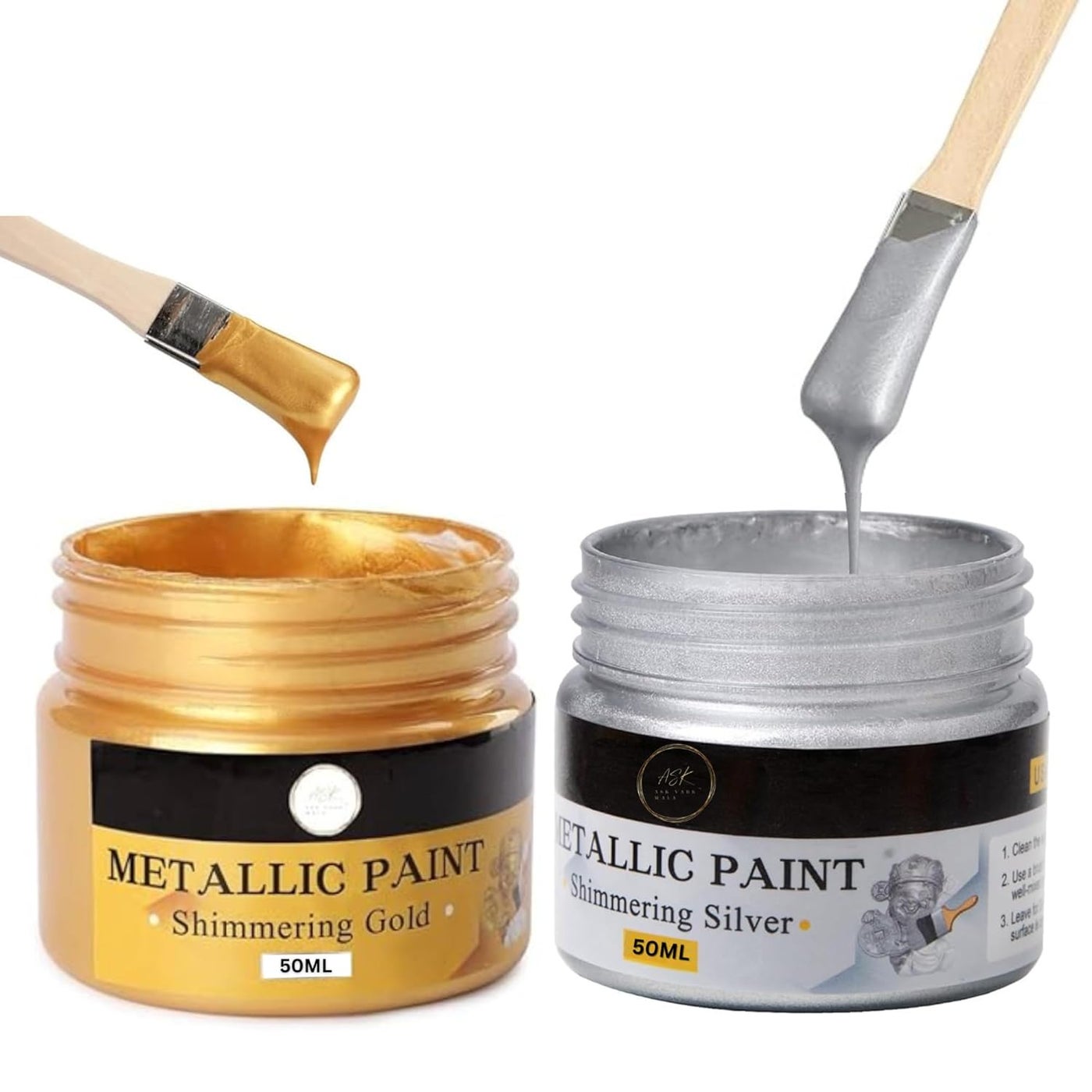 INDIAN GOLD AND SILVER LEAFING HUB IGLH Acrylic Metallic Colour Paint Non Fading Shimmering with Rich Pigments Non Toxic Metallic Colours Ideal for Beginners Kids Artist Gold 50ml SILVER