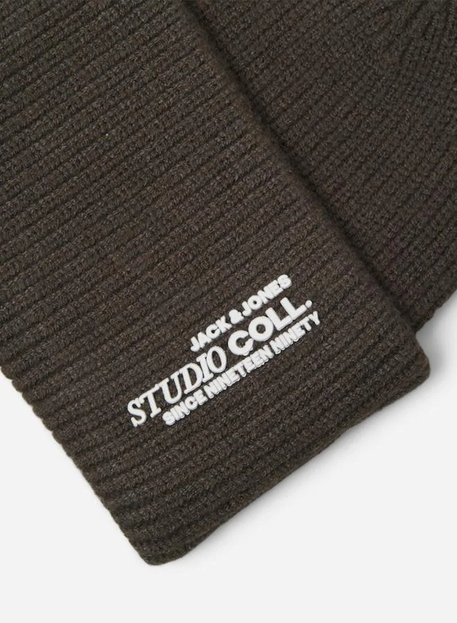 JACK & JONES Brown Flat Knit Folded Beanie