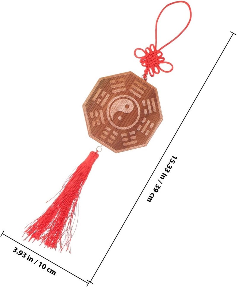 Bagua Hanging Ornament Wooden Wall Decor 10cm Thick Peach Wood Carved Feng Shui Bagua Mirror with Chinese Knot Tassel for Home and Car Protection - Image 1