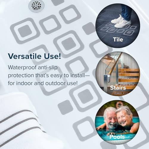 SlipX Solutions Square Adhesive Anti-Slip Safety Treads, Reliable Grip for Bathtubs, Showers, Stairs & More, Power Grip Floor Grips (21 Count, Gray) Design Your Own Pattern - Image 3