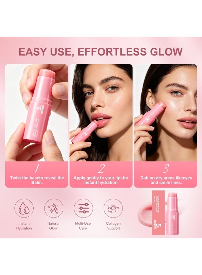 OUHOE Pink Collagen Volume Multi Balm, Volufiline Stick Hydrating Multi Wand, Smooth Fine Lines & Wrinkles, Nourishing Collagen Stick for Face, Eye & Lip Care - Image 3