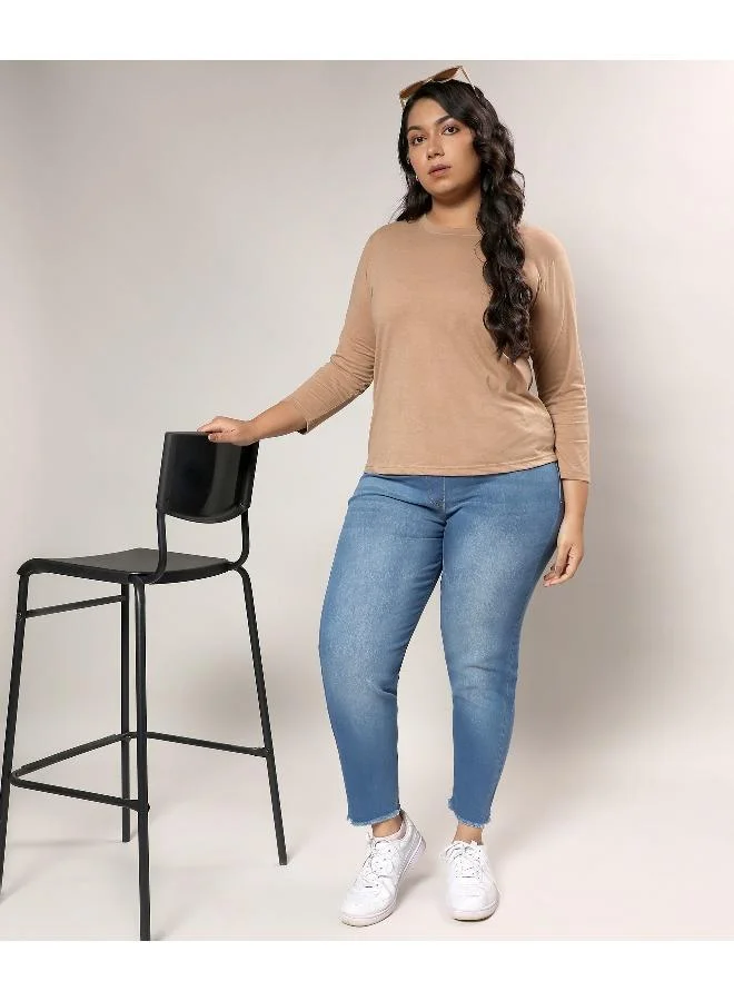 انستافاب بلس بنطال جينز دينم أزرق بحاشية ممزقة نسائي