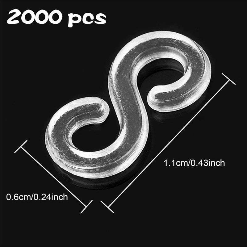 FEPITO 2000 Pcs Loom Rubber Bands S Clips Plastic Band Clips Connectors Refills Kit Clip for Loom Bracelets DIY Making, Clear - Image 2
