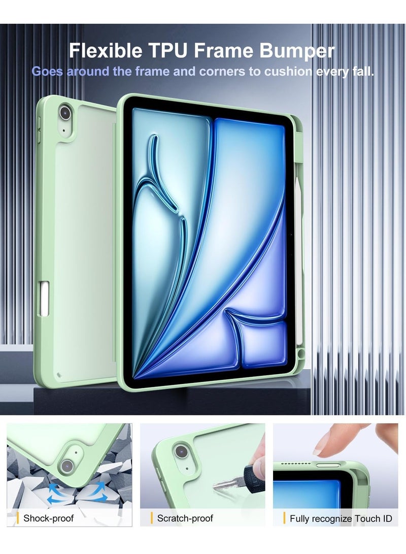 DUSALA Case for iPad Air 11 Inch (M3/M2-2025/2024) with Pencil Holder, iPad Air 5th/4th Generation Case (2022/2020) 10.9 Inch, Slim Protective Cover with Clear Back, Auto Wake/Sleep, (Green) - Image 3