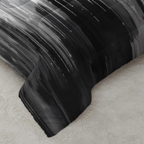 Nttopship Grey Black White Gradient Print Comforter Set King Size,Abstract Art Bedding Set,Patchwork Printed Quilted Set for Teens Adult,with 1 Comforter and 2 Pillow Case - Image 5