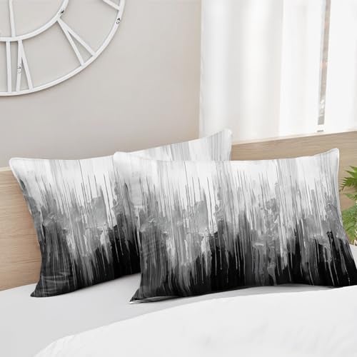 Nttopship Grey Black White Gradient Print Comforter Set King Size,Abstract Art Bedding Set,Patchwork Printed Quilted Set for Teens Adult,with 1 Comforter and 2 Pillow Case - Image 3