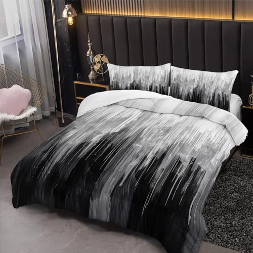 Nttopship Grey Black White Gradient Print Comforter Set King Size,Abstract Art Bedding Set,Patchwork Printed Quilted Set for Teens Adult,with 1 Comforter and 2 Pillow Case - Image 2