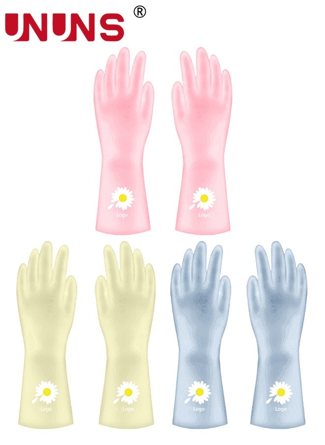 3 Pairs Skin-Friendly Cleaning Gloves,Colorful Reusable Dish Washing Gloves,Dishwashing,Kitchen,Waterproof Household Dishwashing Cleaning Rubber Gloves,Non-Slip Kitchen Glove