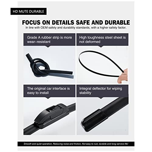 FAPIUO Replacement for Toyota RAV4 2013-2018 Silent Wipers -FAPIUO Front and Rear Windshield Wipers 26"/16"+10" Full Blade Set (3 Pack) - Image 5