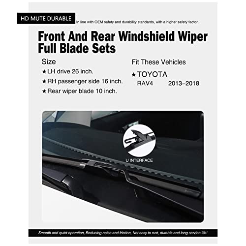 FAPIUO Replacement for Toyota RAV4 2013-2018 Silent Wipers -FAPIUO Front and Rear Windshield Wipers 26"/16"+10" Full Blade Set (3 Pack) - Image 2