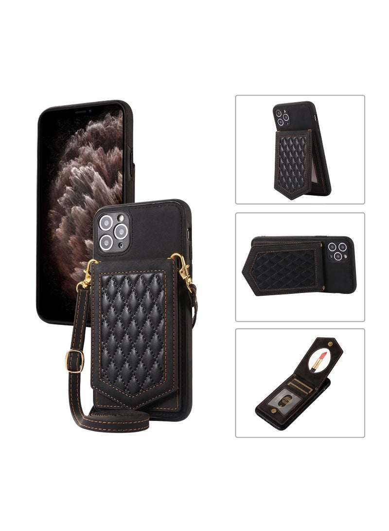 Suteni Back Cover Leather Hidden Card Slots with Mirror Phone Case for iPhone - Image 3