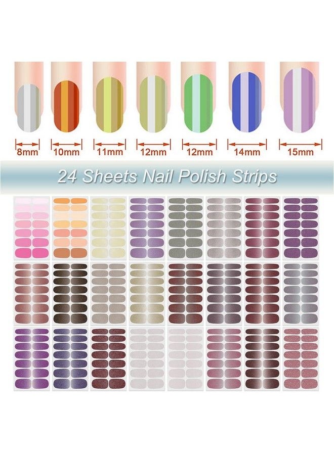 DANNEASY - 24 Sheets Glitter Gradient Nail Polish Strips Full Nail Wraps Adhesive Nail Polish Stickers For Women Girl Nail Gel Strips With 1Pc Nail File Cuticle Stick - Image 1