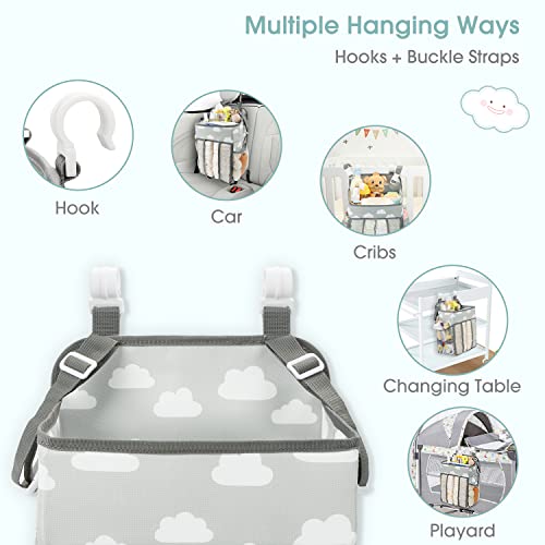 Maliton Hanging Diaper Caddy Organizer - Diaper Stacker for Changing Table, Crib, Playard or Wall & Nursery Organization Baby Shower Gifts for Newborn (Gray Cloud) - Image 4