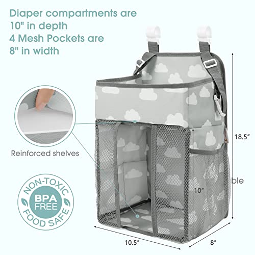 Maliton Hanging Diaper Caddy Organizer - Diaper Stacker for Changing Table, Crib, Playard or Wall & Nursery Organization Baby Shower Gifts for Newborn (Gray Cloud) - Image 3