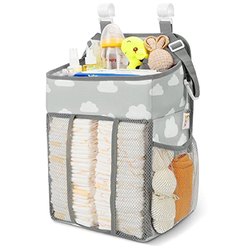 Maliton Hanging Diaper Caddy Organizer - Diaper Stacker for Changing Table, Crib, Playard or Wall & Nursery Organization Baby Shower Gifts for Newborn (Gray Cloud) - Image 1