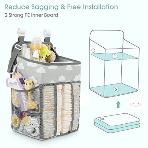 Maliton Hanging Diaper Caddy Organizer - Diaper Stacker for Changing Table, Crib, Playard or Wall & Nursery Organization Baby Shower Gifts for Newborn (Gray Cloud) - Image 2