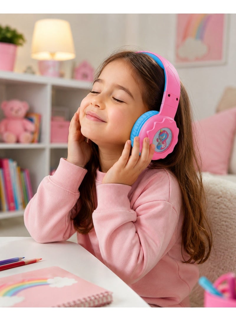 onikuma B30 Kids Wireless Headphones – Bluetooth 5.4, 108dB Safe Volume Limit, 32mm Drivers, 15m Wireless Range, 500mAh Rechargeable Battery, Up to 10H Playtime, Comfortable Over-Ear Design, Cute Unicorn Style – Pink - Image 5