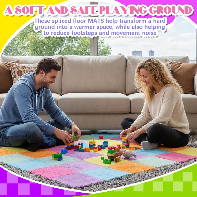 Tinideya 48 Pcs Plush Interlocking Carpet Tiles, 12 x 12 x 0.4 Inch EVA Foam Puzzle Mat Squares, Soft Washable Anti Slip Floor Mat for Bedroom, Nursery, Playroom, Living Room, Maracon Colors - Image 5