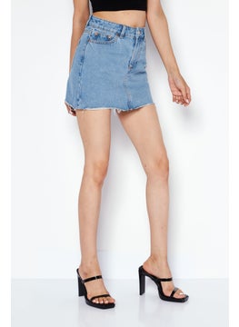 Women Solid Mini Denim Skirt, Blue