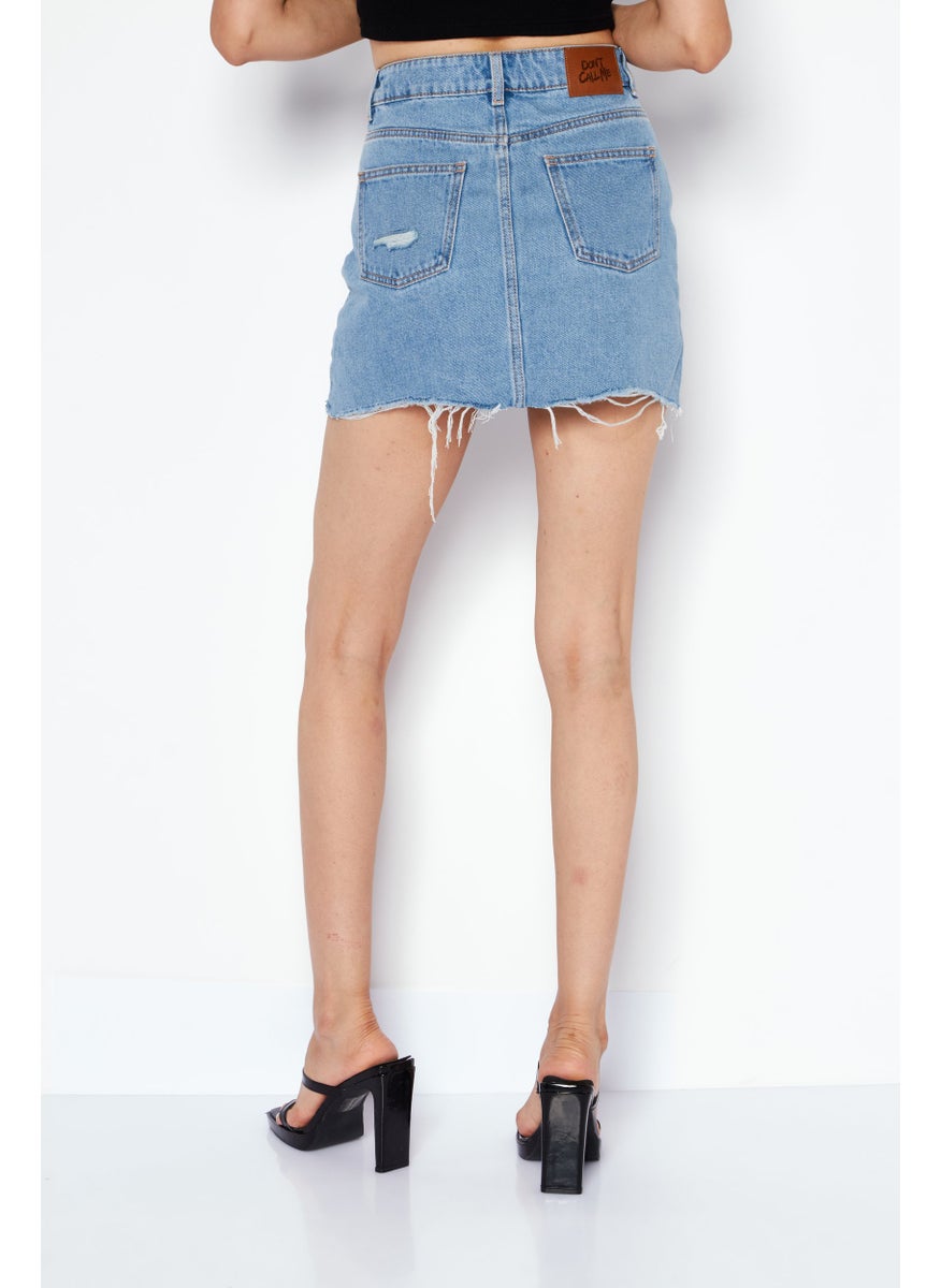Don't Call Me Jennyfer - Women Solid Mini Denim Skirt, Blue - Image 1