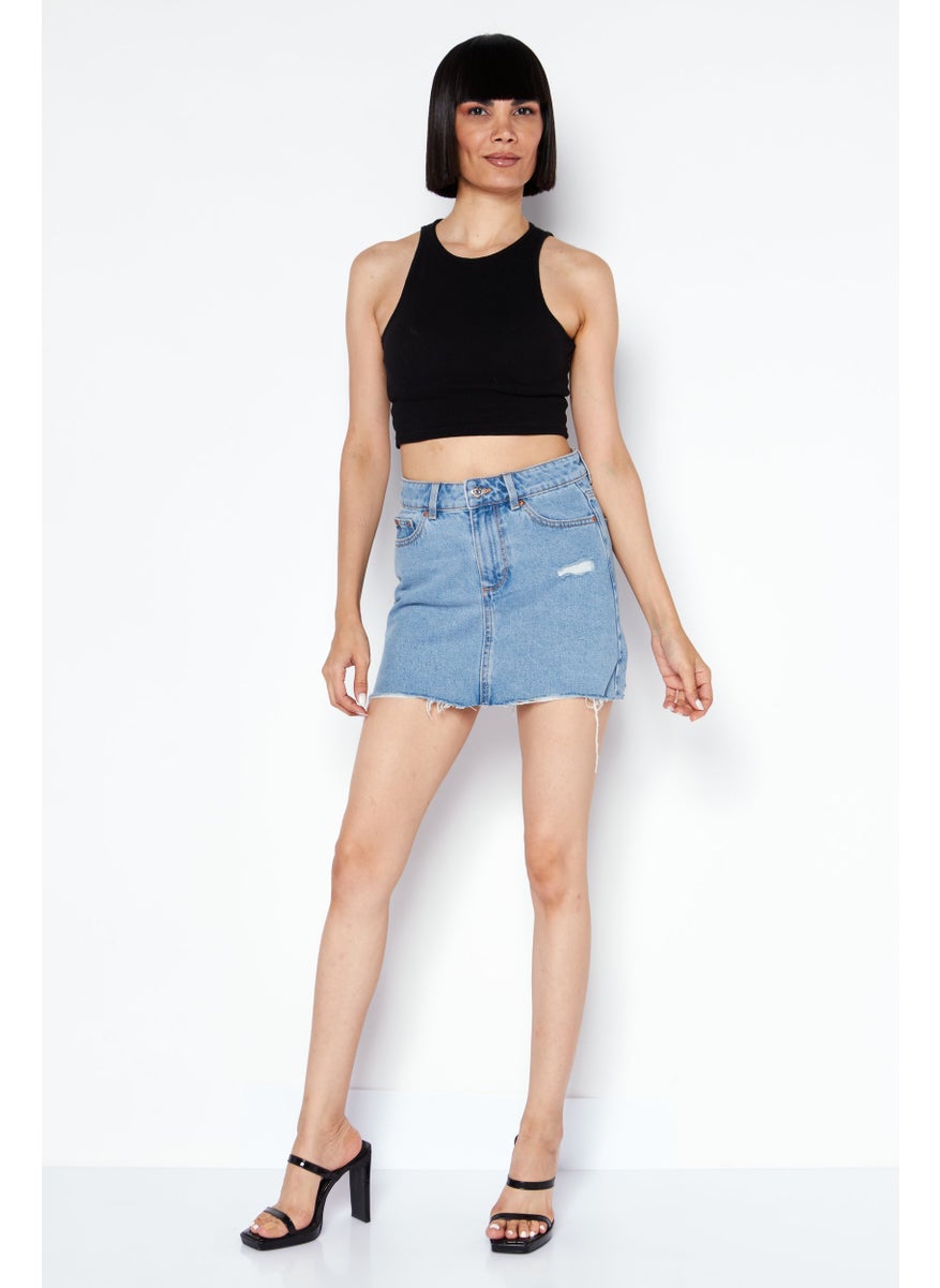 Don't Call Me Jennyfer - Women Solid Mini Denim Skirt, Blue - Image 1