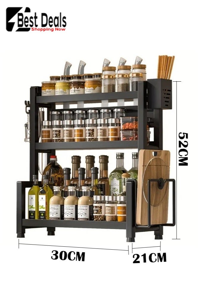 افضل العروض 3-طبقة المطبخ كونترتوب التوابل التوابل تخزين الرف ، رف لوحة لزجة (وعاء غطاء الرف) ، سلة عيدان ، هوك ، التوابل ، التوابل ، زجاجات صلصة الصويا ، علب ، التوابل الرف ، متعددة الوظائف تخزين الرف - Image 4
