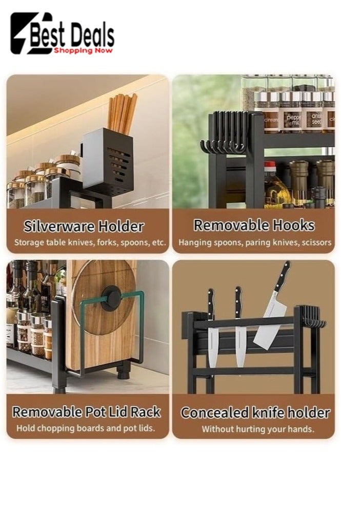 افضل العروض 3-طبقة المطبخ كونترتوب التوابل التوابل تخزين الرف ، رف لوحة لزجة (وعاء غطاء الرف) ، سلة عيدان ، هوك ، التوابل ، التوابل ، زجاجات صلصة الصويا ، علب ، التوابل الرف ، متعددة الوظائف تخزين الرف - Image 5