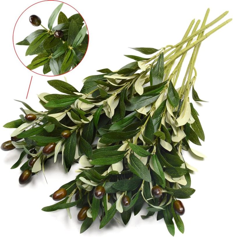 OlivaCraft Faux Olive Branch Set, Artificial Greenery Stems, Silk Leaves & Faux Fruits - Image 4