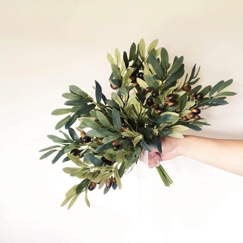 OlivaCraft Faux Olive Branch Set, Artificial Greenery Stems, Silk Leaves & Faux Fruits - Image 5