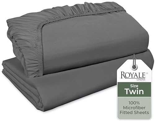 ROYALE LINENS 2 Pack Fitted Sheet  Elastic Sheets  Twin Fitted Sheet Only  Soft  Breathable  Brushed 1800 Microfiber  Stain Resistant Hotel Quality Deep Pocket Stretches Up to 16 Twin Grey