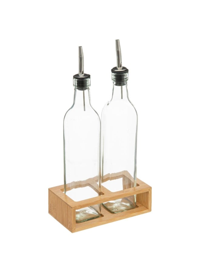 Five Simply Smart Glass Oil and Vinegar Set with Bamboo Holder Clear and Brown 500ml 181823 - Image 1