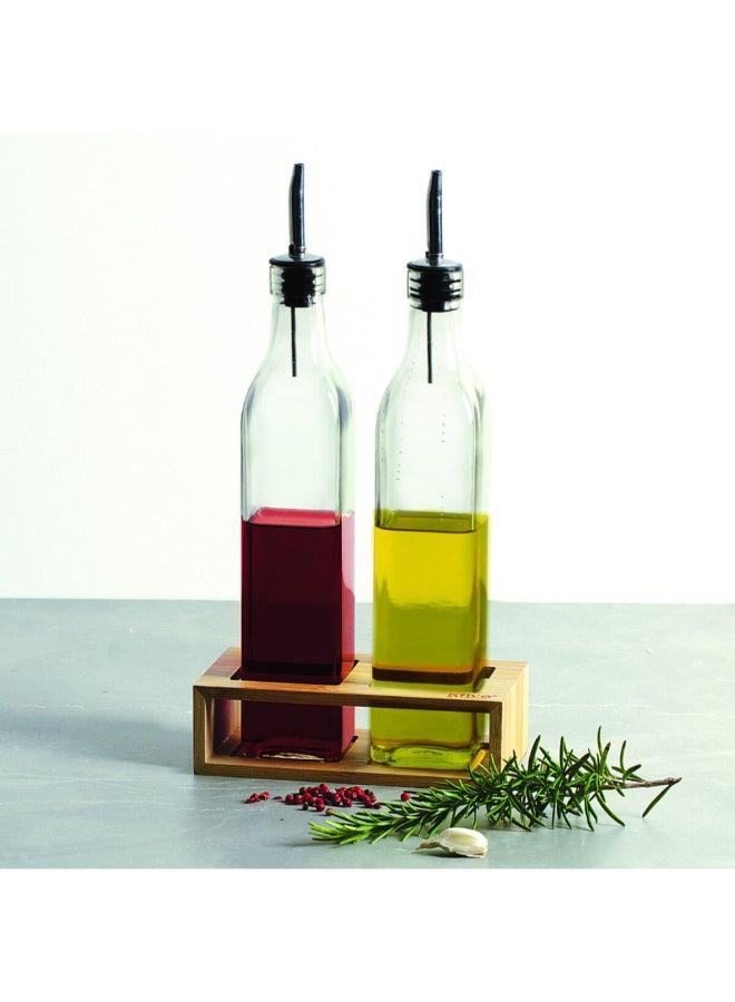 Five Simply Smart Glass Oil and Vinegar Set with Bamboo Holder Clear and Brown 500ml 181823 - Image 5