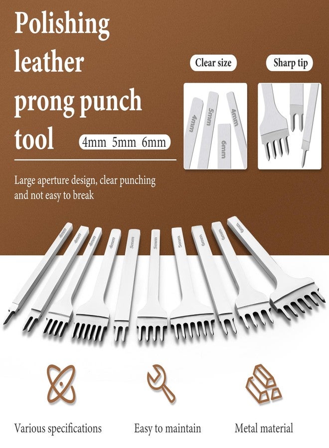 QMNNMA 10Pcs Leather Stitching Punch, Hole Punch Set Diamond Stitching Chisel Set, Multiple Sizes White Steel 1/2/4/6 Prong Leather Chisel with Storage Bag for DIY Craft - Image 3