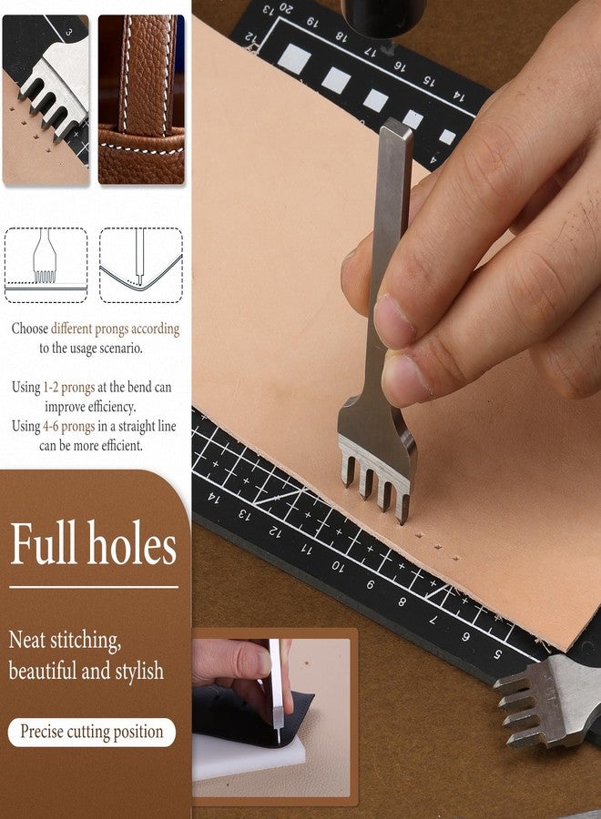 QMNNMA 10Pcs Leather Stitching Punch, Hole Punch Set Diamond Stitching Chisel Set, Multiple Sizes White Steel 1/2/4/6 Prong Leather Chisel with Storage Bag for DIY Craft - Image 4